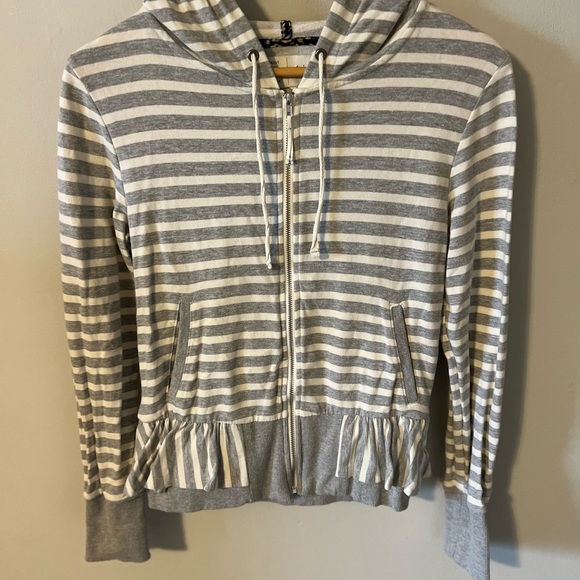 Anthropologie Saturday Sunday Size Small Striped Zip Up Ruffle Hoodie - Picture 2 of 10